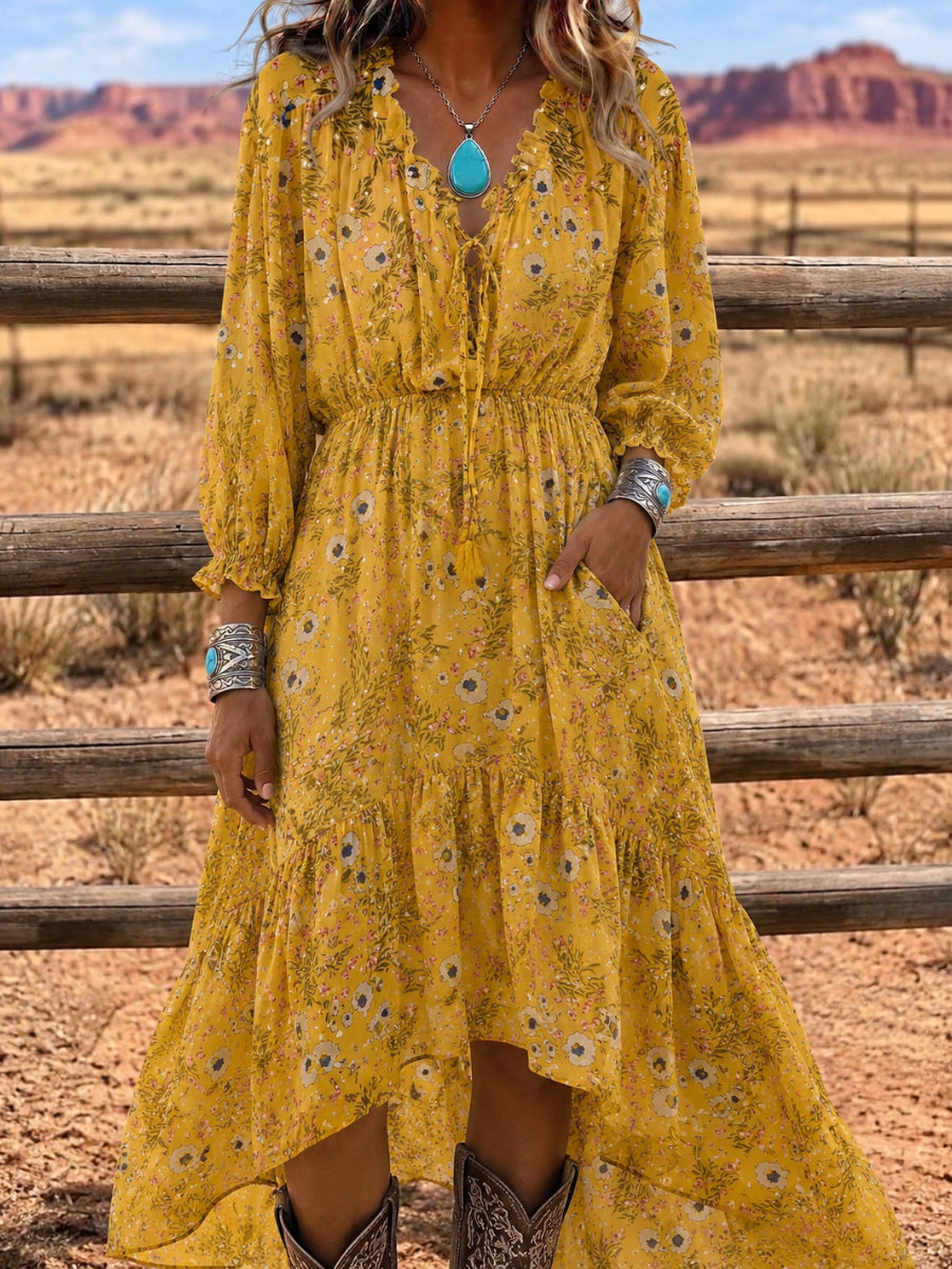 Retro Floral Art Print Midi Dress